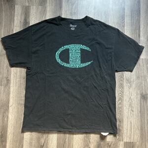 Green Logo Champion Short Sleeve T-Shirt Men's Size XL Black